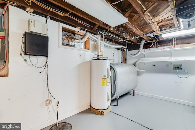 basement with water heater