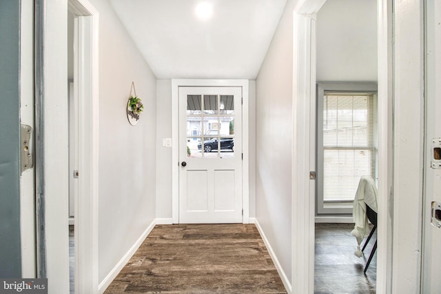 doorway to outside with dark hardwood / wood-style flooring