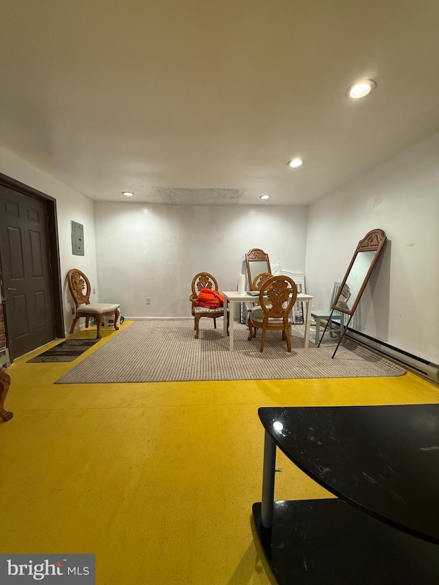 game room featuring carpet floors and recessed lighting