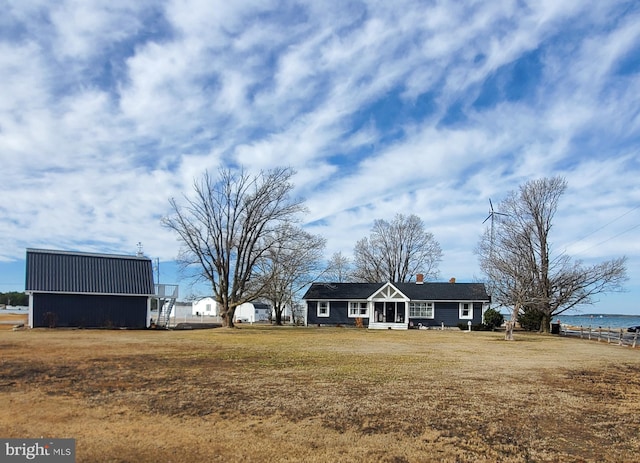 view of yard with a water view