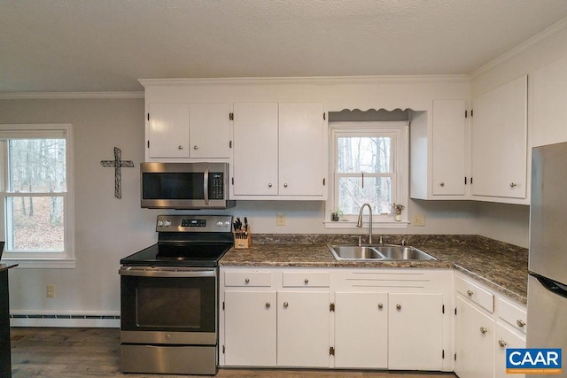 kitchen featuring white cabinetry, stainless steel appliances, and sink