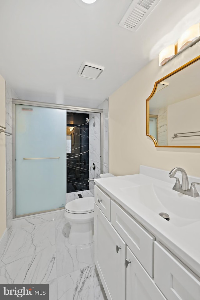 718 Collington Ave, Baltimore, MD 21205 - bathroom featuring vanity, toilet, and a shower with door