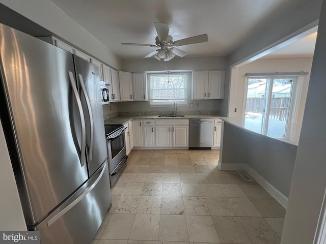 kitchen with white cabinetry, sink, a healthy amount of sunlight, and appliances with stainless steel finishes