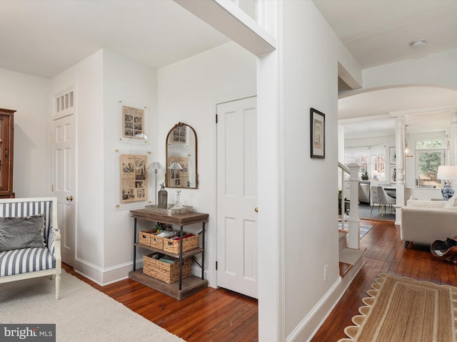 corridor with dark hardwood / wood-style flooring