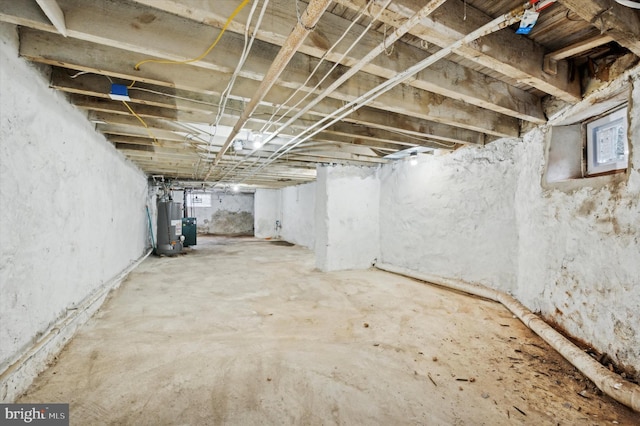 basement featuring gas water heater