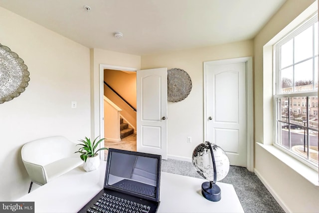 view of carpeted home office