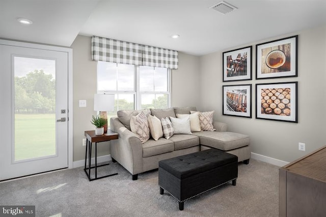 living room with light carpet