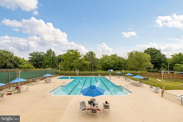 view of pool featuring a patio