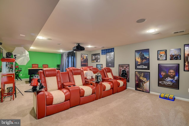 view of carpeted cinema room