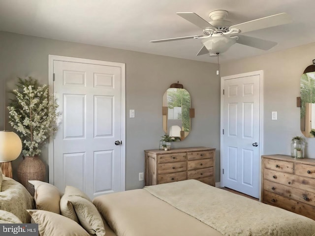 bedroom featuring ceiling fan