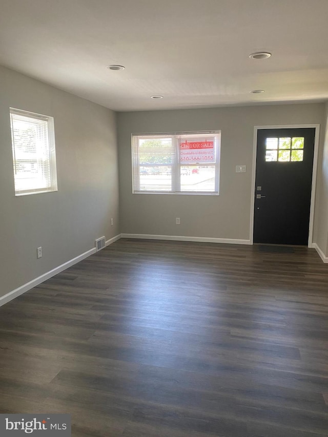 entrance foyer with a healthy amount of sunlight and dark hardwood / wood-style flooring