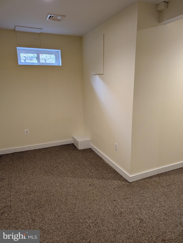 basement featuring carpet flooring