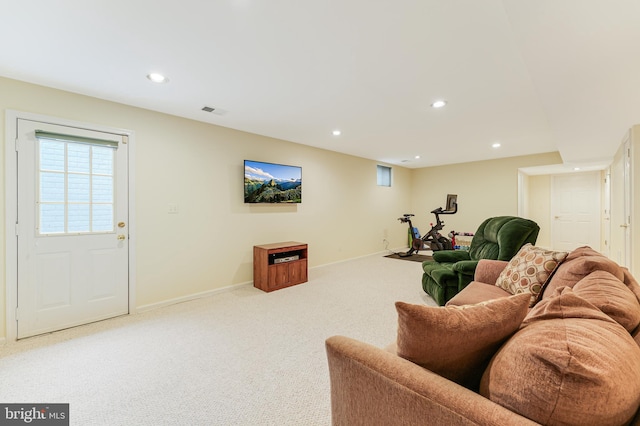 living room with light carpet