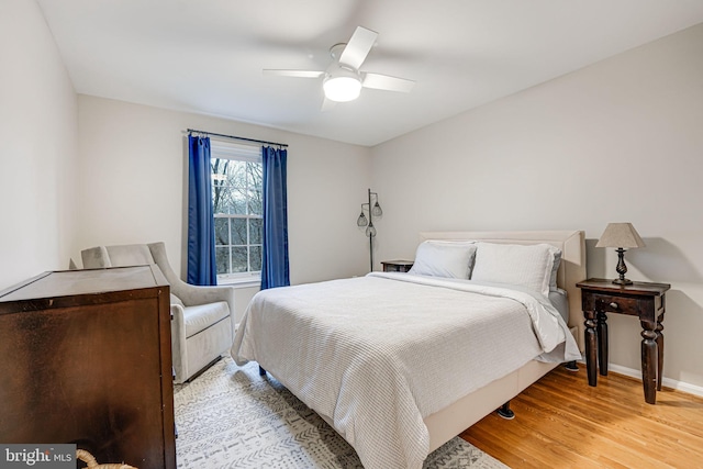 bedroom with ceiling fan and wood-type flooring