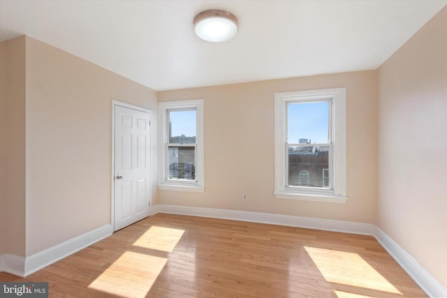 unfurnished room featuring a wealth of natural light and light wood-type flooring