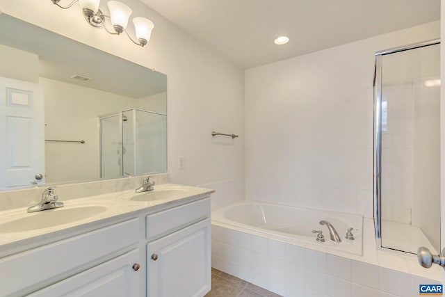 1305 Gate Post Ln, Charlottesville, VA 22901 - bathroom with vanity, shower with separate bathtub, and tile patterned flooring