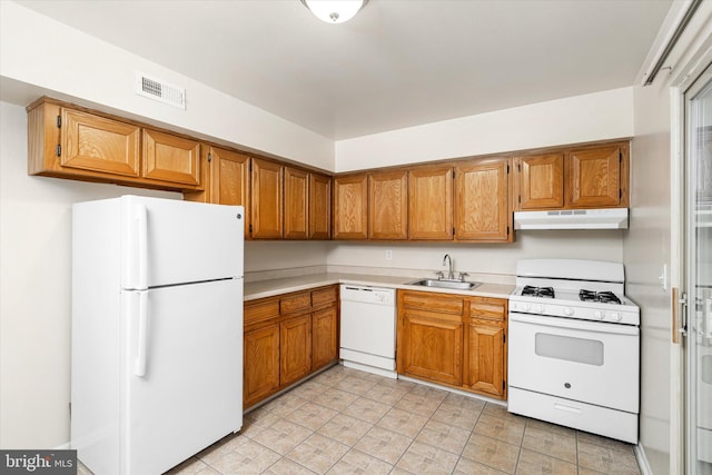 kitchen with white appliances and sink