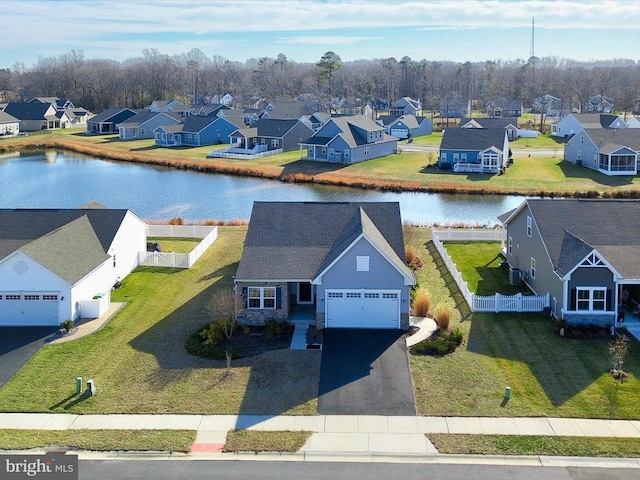 aerial view featuring a water view