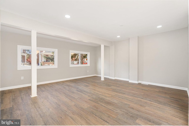 interior space with dark hardwood / wood-style flooring