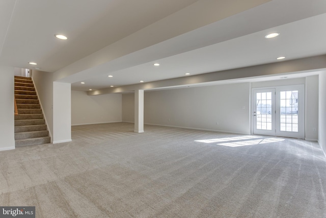 basement with light carpet