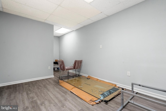 interior space featuring wood-type flooring and a paneled ceiling