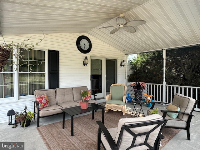 exterior space with ceiling fan and outdoor lounge area