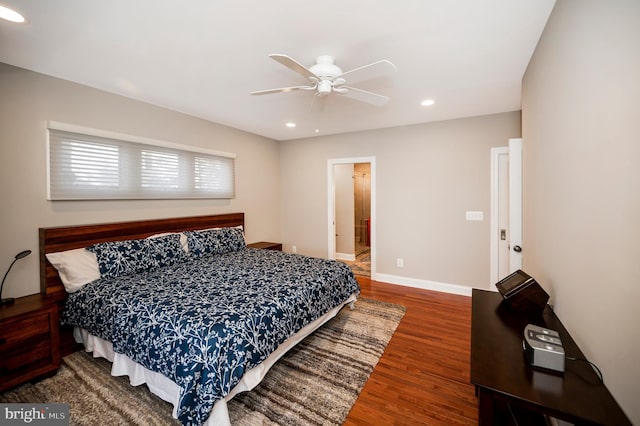 bedroom featuring ceiling fan and wood-type flooring