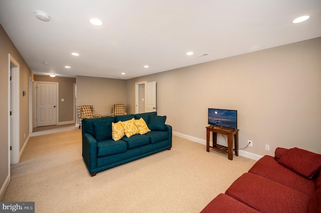 living room with light carpet