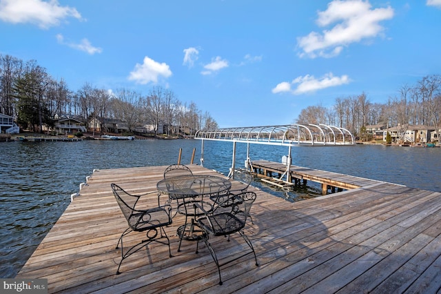 view of dock with a water view