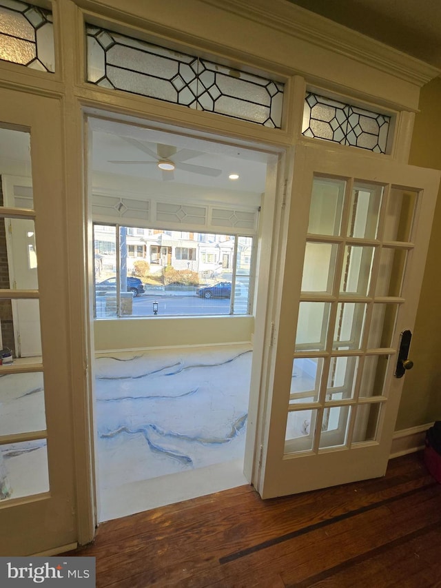 doorway featuring dark hardwood / wood-style flooring