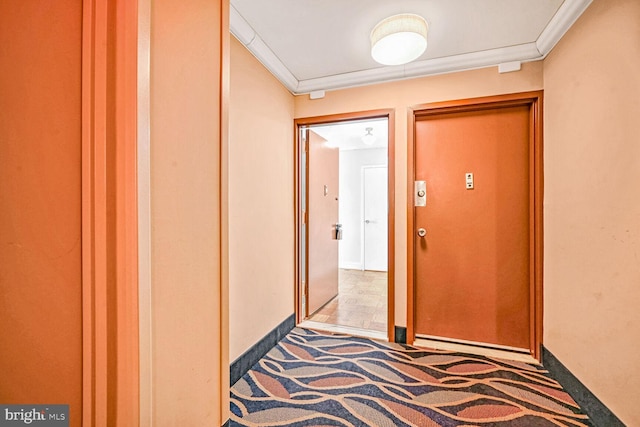 hallway with crown molding