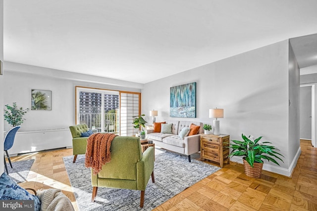 living room with light parquet floors