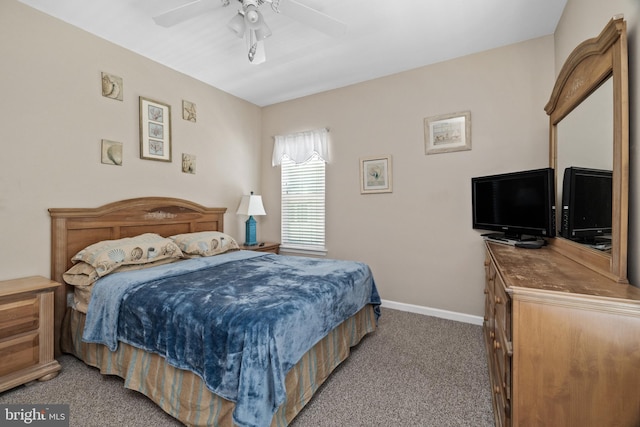 bedroom with carpet flooring and ceiling fan