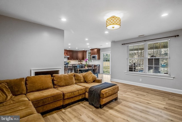 living room featuring light wood-type flooring