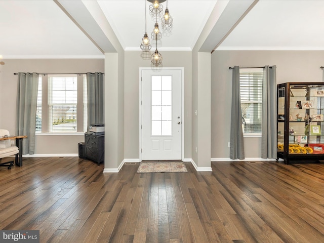 entryway featuring dark wood-style floors, baseboards, and a healthy amount of sunlight