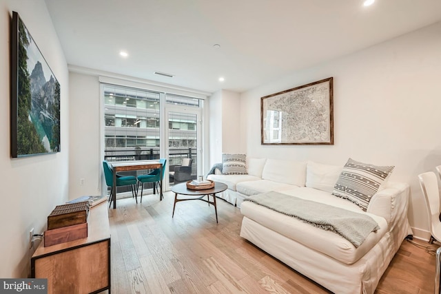 living room with light hardwood / wood-style flooring