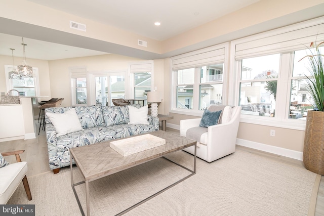 living room featuring light hardwood / wood-style flooring