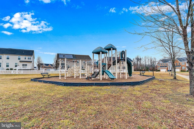 view of jungle gym featuring a yard