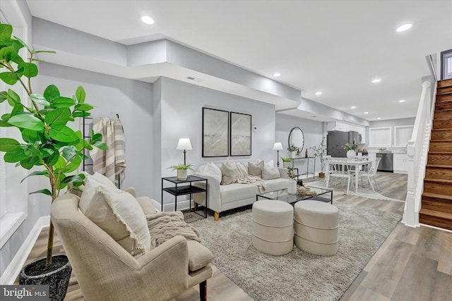 living room with light wood-type flooring