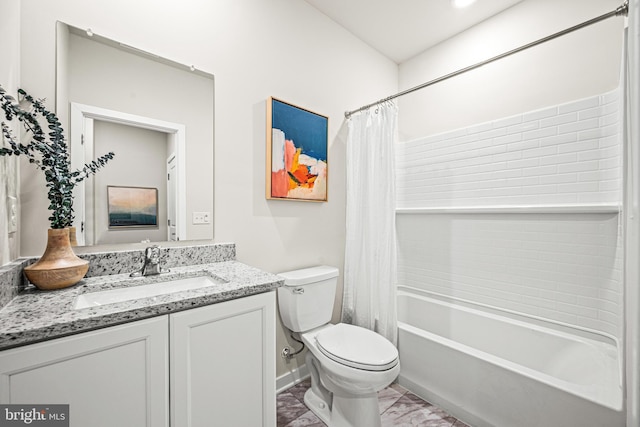 full bathroom with shower / bath combo, vanity, and toilet