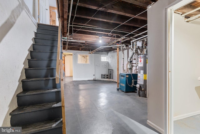 basement featuring gas water heater