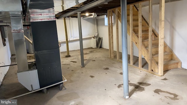 basement with heating unit