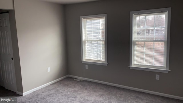 spare room with plenty of natural light and light carpet