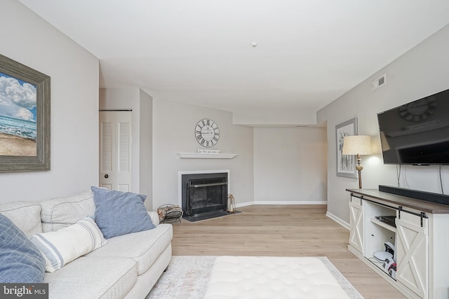 living room with light wood-type flooring