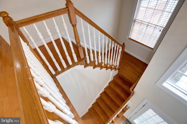 staircase featuring hardwood / wood-style floors