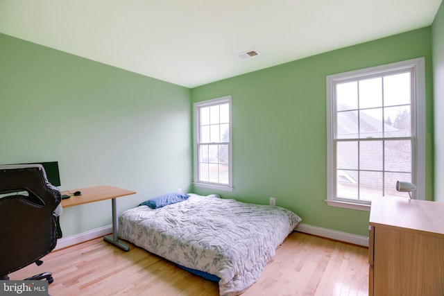 bedroom with light hardwood / wood-style floors