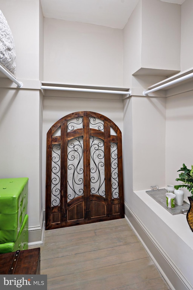 walk in closet featuring wood finished floors