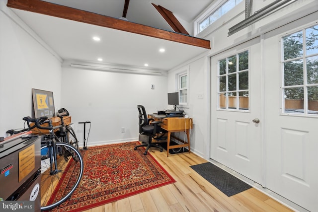 office space featuring hardwood / wood-style flooring and a healthy amount of sunlight