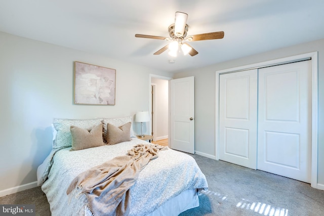 12452 White Horse Rd, Lusby, MD 20657 - bedroom with a closet, ceiling fan, carpet, and baseboards