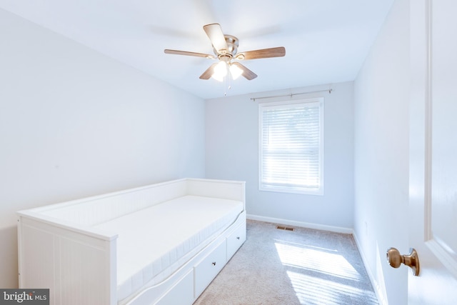 12452 White Horse Rd, Lusby, MD 20657 - bedroom with ceiling fan, baseboards, visible vents, and light carpet